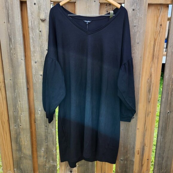 BEAUTIFUL V-Neck Black Dress Women's Size 3X Plus Size Long Balloon Sleeve BNWT - Picture 1 of 8